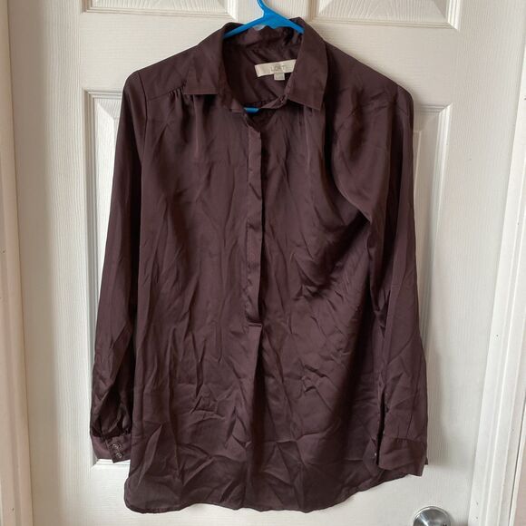 Ann Taylor Tops - Ann Taylor Loft Blouse Women’s Size XS 1/2 Button Long Sleeve Deep Purple Sheer